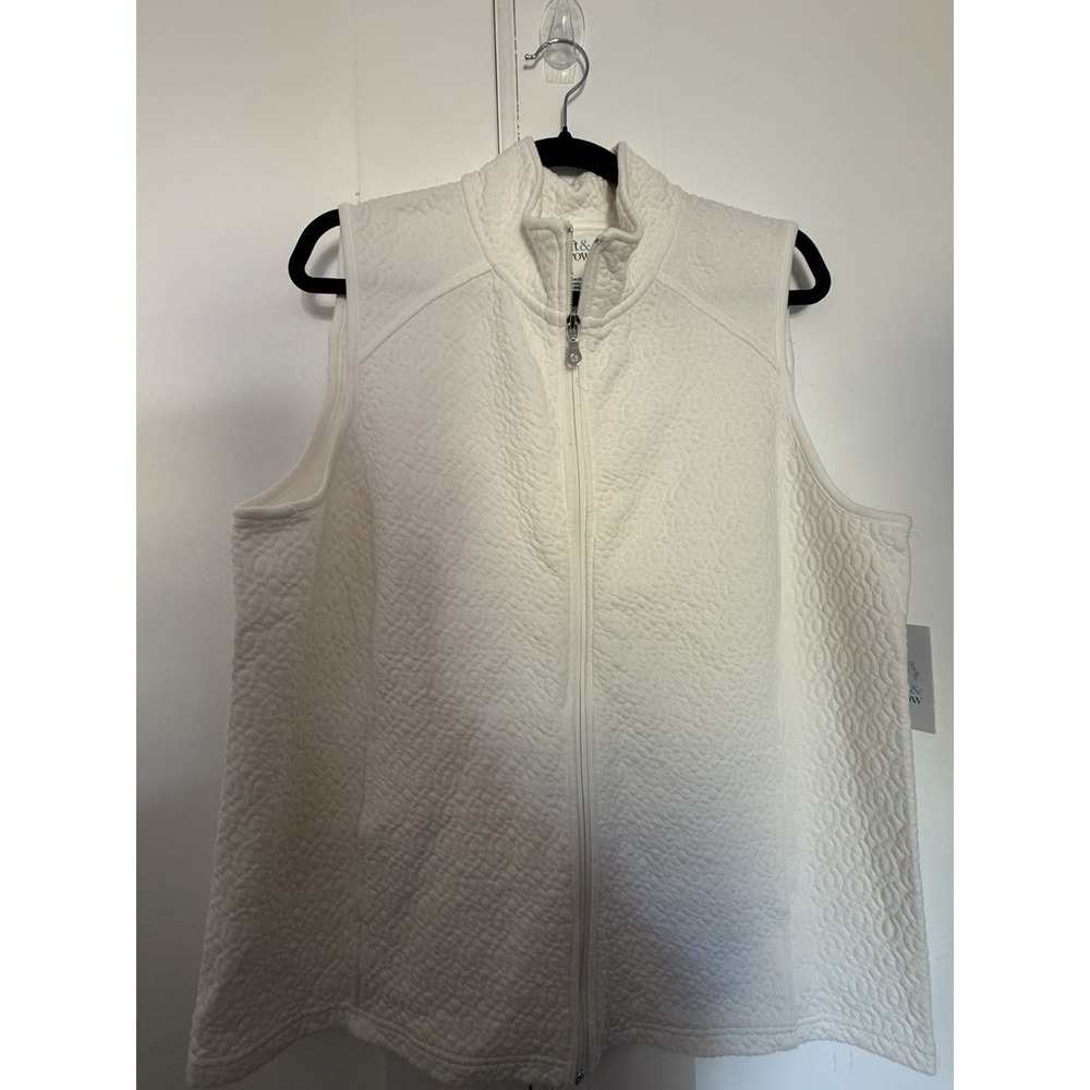 Croft & Barrow Quilted Zip Front Vest Womens XL White Textured NWT Cotton Blend